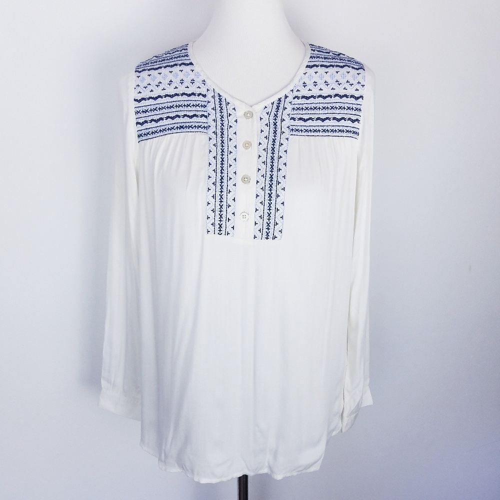 NWT J.Jill Embroidered Long Sleeve Blouse